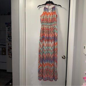 Maurices Zigzag Maxi Dress in Orange, Blue, and White